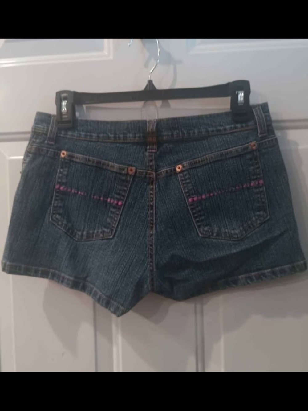 Denim Glo Vintage Short Shorts with Pink Stitch Accent